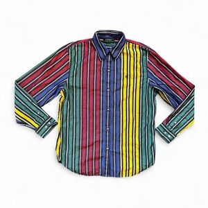 90s Striped Primary Color Ralph Lauren Buttonup Blouse Womens S/M